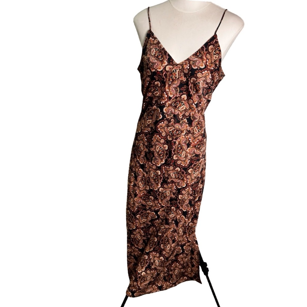Nili Lotan x Target Slip Dress Womens Medium Brown Paisley Midi Excellent 2021